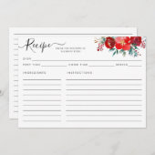 フローラモダンバーガンディーホリークリスマスレシピカード (正面/裏面)