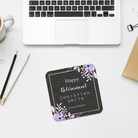 フローラモダンパステルウォーターカラーリタイアメントパーティー スクエアペーパーコースター