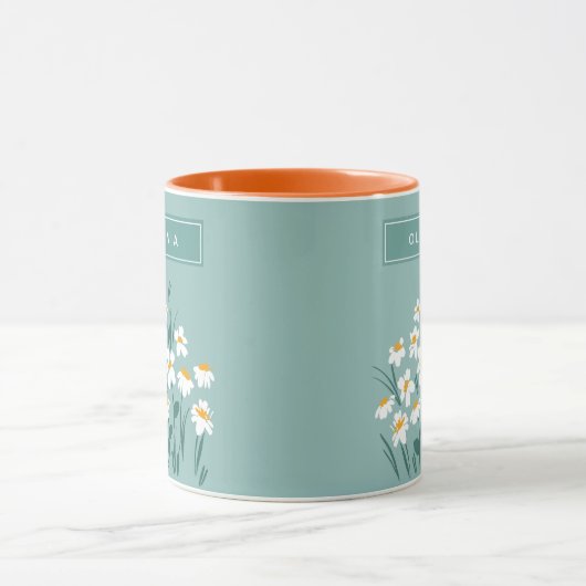 フローラモダンパーソナライズされたデイジーエレガント可愛い青 マグカップ (中央)