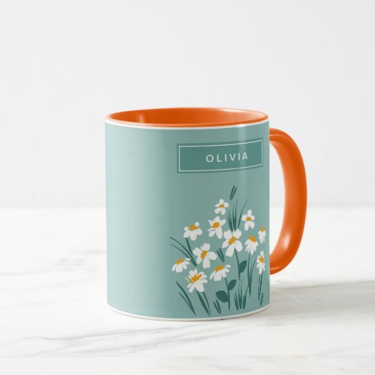 フローラモダンパーソナライズされたデイジーエレガント可愛い青 マグカップ (正面右)