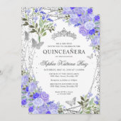 フローラモダンパープルグラムシルバーティアラキンセアニラ 招待状 (正面/裏面)