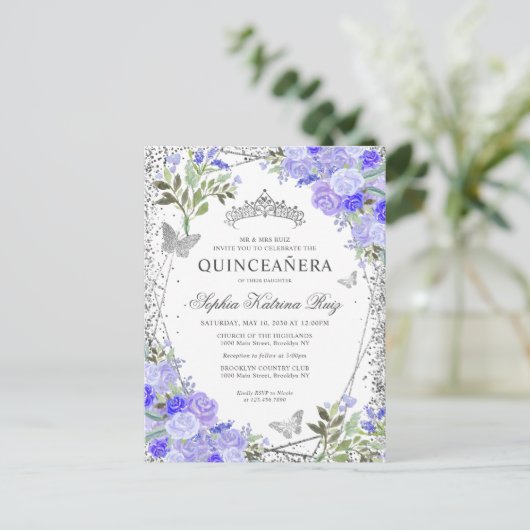 フローラモダンパープルシルバーグレーティアラキンセアニラ ポストカード (スタンド正面)