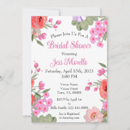 フローラモダンピンクガーデンフラワーズブライダルシャワー 招待状
