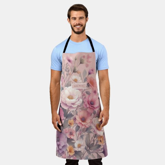 フローラモダンピンクガーリーエレガントスタイリッシュク エプロン (着用した状態)