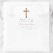 フローラモダンピンククロスガールファースト聖餐式 スクエアシール (バッグ)