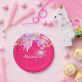 フローラモダンピンクシルバーパーソナル ペーパープレート (パーティー)