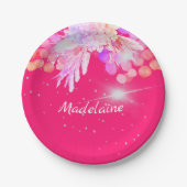 フローラモダンピンクシルバーパーソナル ペーパープレート (正面)