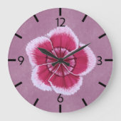 フローラモダンピンクディアンサス手書き ラージ壁時計 (正面)
