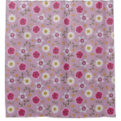 フローラモダンピンクディアンサス&デイジーハンドドロー シャワーカーテン (正面)