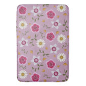 フローラモダンピンクディアンサス&デイジーハンドドロー バスマット (正面縦)