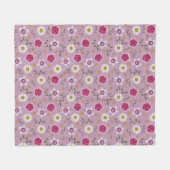 フローラモダンピンクディアンサス&デイジーハンドドロー フリースブランケット (正面(横))