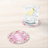 フローラモダンピンク日付コースターを保存 ラウンドペーパーコースター (インサイチュ)