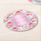フローラモダンピンク日付コースターを保存 ラウンドペーパーコースター (アングル)