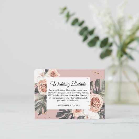 フローラモダンピンク&グリーン熱帯リーフ&オーキッド エンクロージャーカード (スタンド正面)