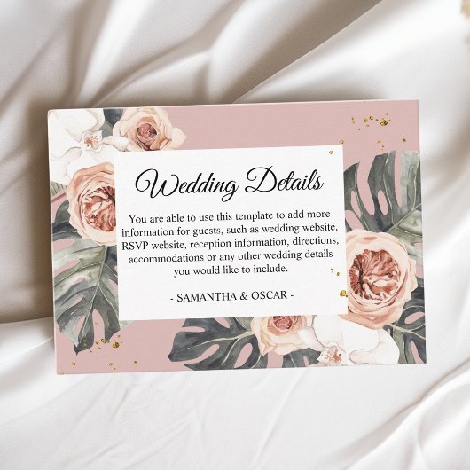 フローラモダンピンク&グリーン熱帯リーフ&オーキッド エンクロージャーカード