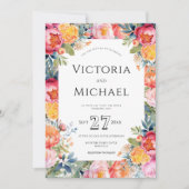 フローラモダンピーニーピ結婚ンクのテンプレート 招待状 (正面)