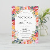 フローラモダンピーニーピ結婚ンクのテンプレート 招待状 (スタンド正面)