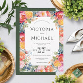 フローラモダンピーニーピ結婚ンクのテンプレート 招待状