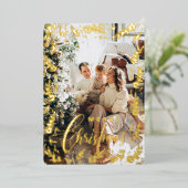 フローラモダンフォト金ゴールドクリスマスフォイル穴 箔シーズンカード (立ち正面)