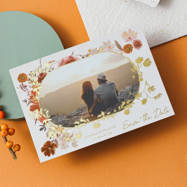 フローラモダンフレーム写真の日付金ゴールドの保存 箔招待状