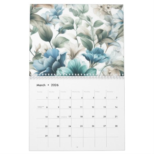 フローラモダンブガーリーエレガントスタイリッシュ カレンダー (3月 2026)