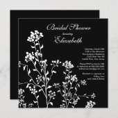 フローラモダンブライダルシャワー招待白黒 招待状 (正面/裏面)