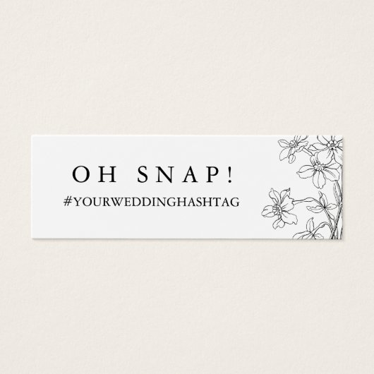 フローラモダンブラック&ホワイトの結婚ハッシュタグカード (正面)
