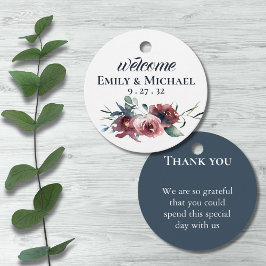 フローラモダンブルガンディネイビーピーチ赤面サークル フェイバータグ