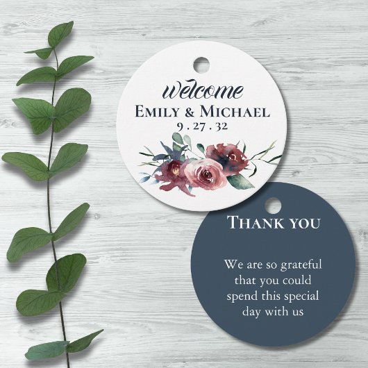 フローラモダンブルガンディネイビーピーチ赤面サークル フェイバータグ