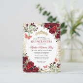 フローラモダンブルガンディレッド金ゴールドティアラキンセアニラ ポストカード (スタンド正面)