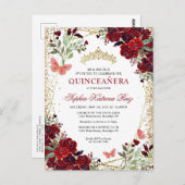 フローラモダンブルガンディレッド金ゴールドティアラキンセアニラ ポストカード (正面/裏面)