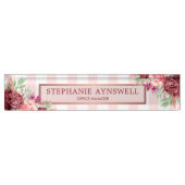 フローラモダンブルゴーニュストライプーピンク色 デスクネームプレート (正面)