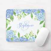 フローラモダンブルーアジサイの水彩色モノグラム マウスパッド (マウス)
