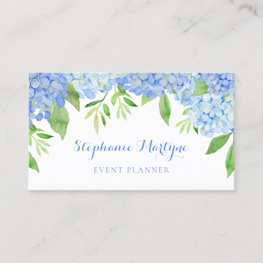 フローラモダンブルーアジサイの葉の水色 名刺 (正面)