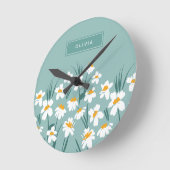 フローラモダンブルーガーリーエレガントスタイリッシュウ ラウンド壁時計 (傾斜)