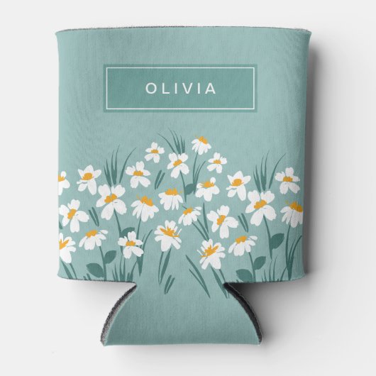 フローラモダンブルーガーリーエレガントスタイリッシュウ 缶クーラー (正面)