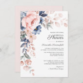 フローラモダンブルーピンク植物学ブライダルシャワー 招待状 (正面/裏面)