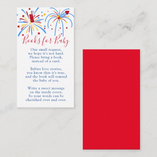 フローラモダンブルーボーイブックベビーシャワー エンクロージャーカード (正面/裏面)