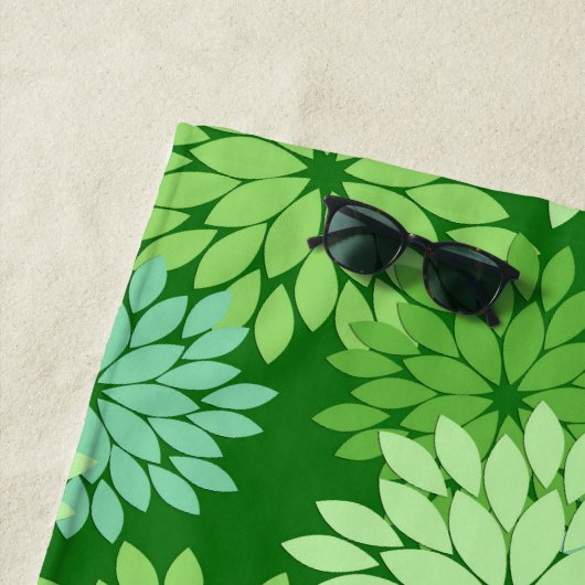 フローラモダンプリントライムグリーン ビーチタオル (インサイチュ)