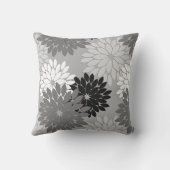 フローラモダンプリント、グレー、白黒 クッション (裏面)