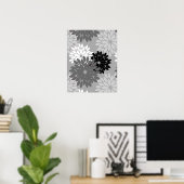 フローラモダンプリント、グレー、白黒 ポスター (ホームオフィス)