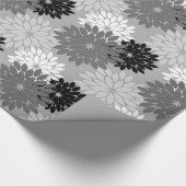 フローラモダンプリント、グレー、白黒 ラッピングペーパー (角)