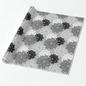 フローラモダンプリント、グレー、白黒 ラッピングペーパー (アンロールド)