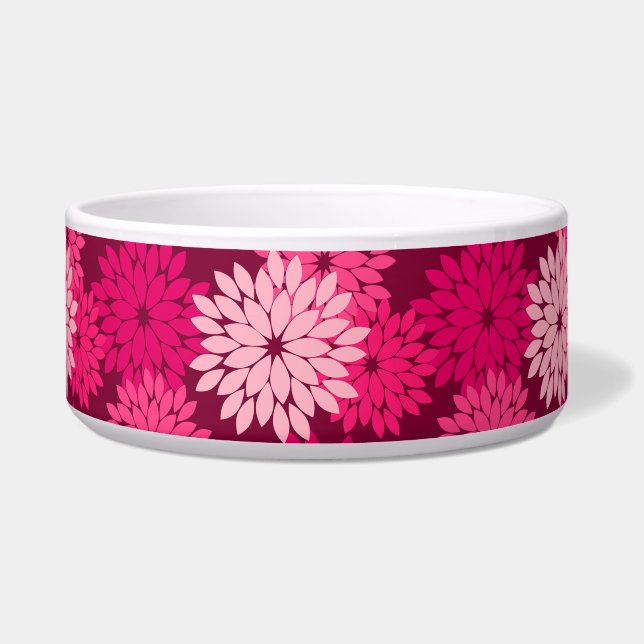フローラモダンプリント、コーラルピンク&ブルゴーニュ ボウル (正面)