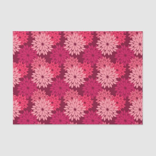 フローラモダンプリント、コーラルピンク&ブルゴーニュ 薄葉紙 (正面)