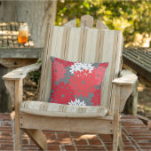 フローラモダンプリント、コーラルレッド、グレー アウトドアクッション (椅子)