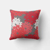 フローラモダンプリント、コーラルレッド、グレー アウトドアクッション (裏面)