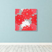 フローラモダンプリント、コーラルレッド、グレー キャンバスプリント (インサイチュ (ウッドフロア))