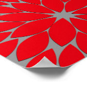 フローラモダンプリント、コーラルレッド、グレー ポスター (角)