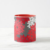 フローラモダンプリント、コーラルレッド、グレー マグカップ (中央)